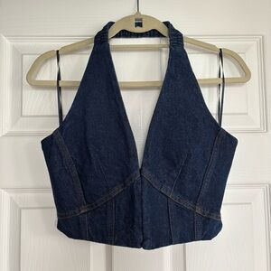 Zara Dark Blue Halter Denim Top